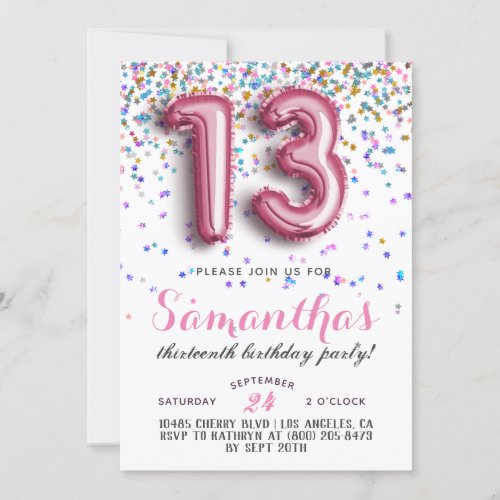 13th Birthday Confetti Invitation