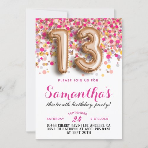 13th Birthday Confetti Invitation