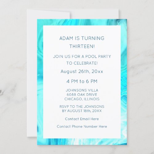 13th Birthday Custom Age Blue Abstract Artsy Cool Invitation