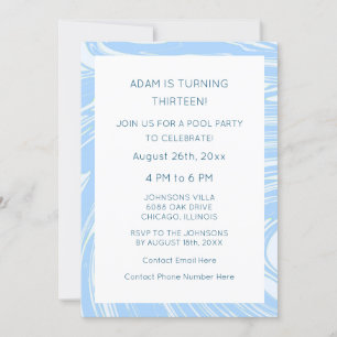 13th Birthday Custom Age Blue Abstract Beach Wave Invitation
