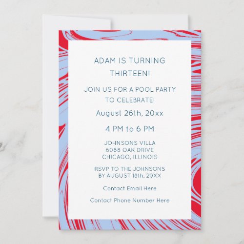 13th Birthday Custom Age Blue Red Abstract Waves Invitation