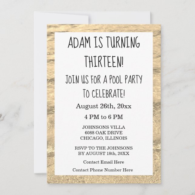 13th Birthday Custom Age Name Water Abstract 2023 Invitation (Front)