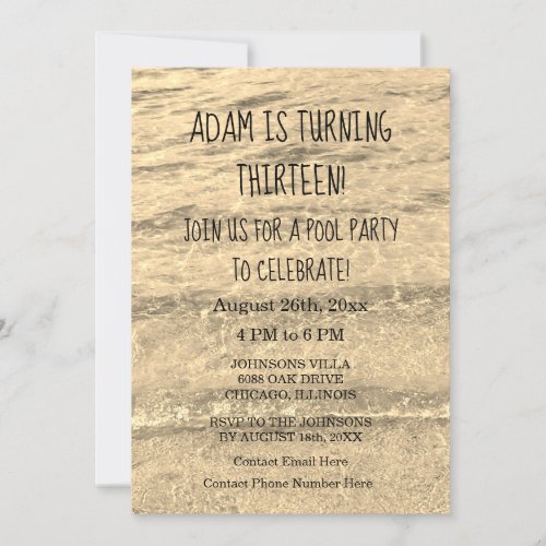 13th Birthday Custom Age Name Water Abstract Cool Invitation