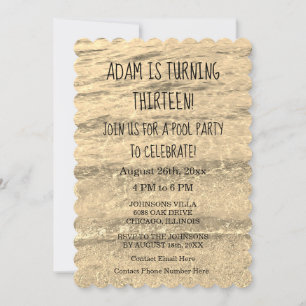 13th Birthday Custom Age Name Water Abstract Cute Invitation