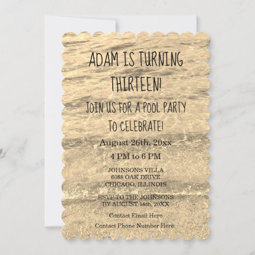 13th Birthday Custom Age Name Water Abstract Cute Invitation