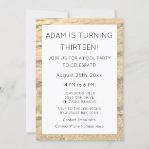 13th Birthday Custom Age Name Water Simple 2023 Invitation
