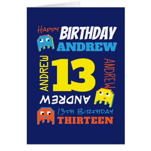 13th birthday custom name yellow blue pixel gamer