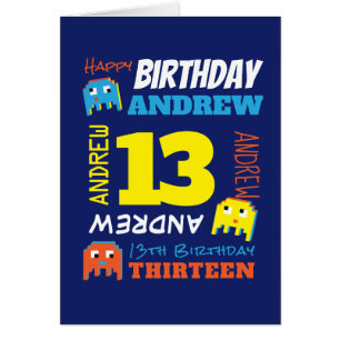 13th birthday custom name yellow blue pixel gamer cards