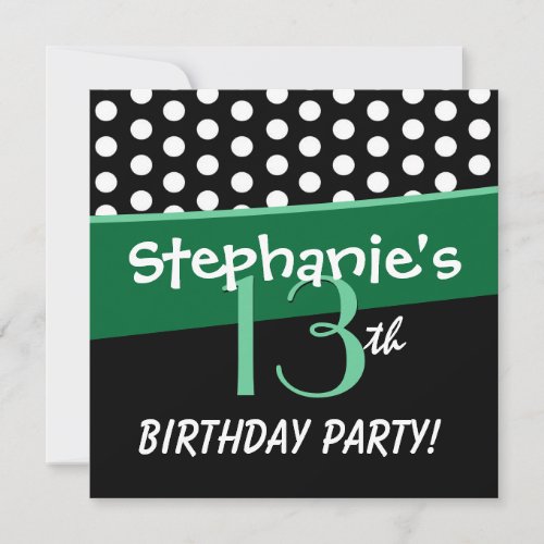 13th Birthday Cute Polka Dots for Girl Custom Announcements