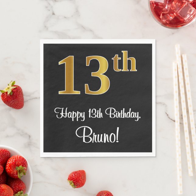 13th Birthday ~ Elegant Luxurious Faux Gold Look # Napkins (Insitu)