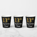 [ Thumbnail: 13th Birthday - Elegant Luxurious Faux Gold Look # Paper Cups ]