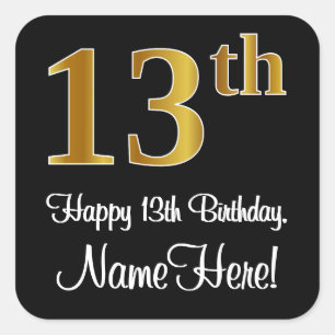 13th Birthday – Elegant Luxurious Faux Gold Look # Square Sticker