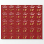 [ Thumbnail: 13th Birthday: Elegant, Red, Faux Gold Look Wrapping Paper ]