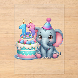 13th Birthday Elephant Cake Acrylic Invitations