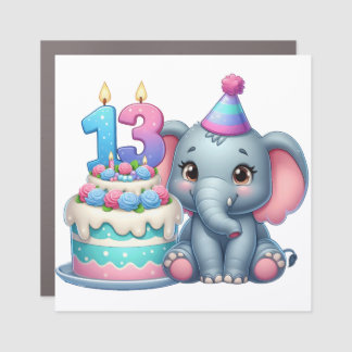 13th Birthday Elephant Cake Car Magnet