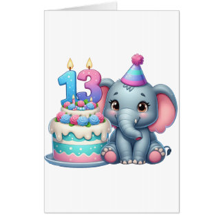 13th Birthday Elephant Cake Card