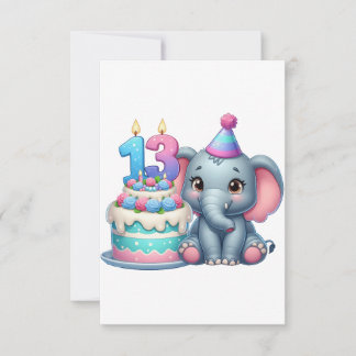 13th Birthday Elephant Cake Note Card