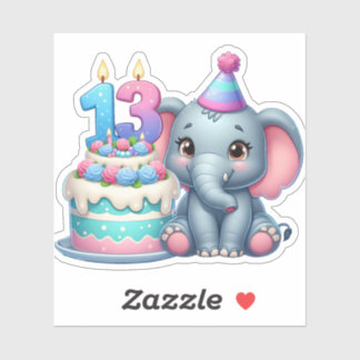 13th Birthday Elephant Cake Sticker