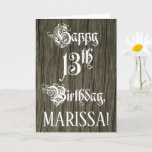 [ Thumbnail: 13th Birthday: Fancy, Elegant Text; Faux Wood Look Card ]