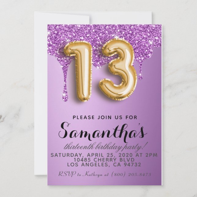 13th Birthday Faux Glitter Invitation (Front)