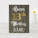 [ Thumbnail: 13th Birthday: Faux Gold Look + Faux Wood Pattern Card ]
