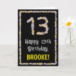 [ Thumbnail: 13th Birthday: Floral Flowers Number, Custom Name Card ]