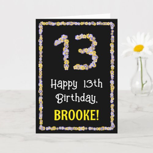 13th Birthday Floral Flowers Number Custom Name Card