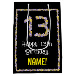 [ Thumbnail: 13th Birthday: Floral Flowers Number, Custom Name Gift Bag ]