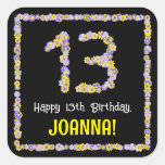 [ Thumbnail: 13th Birthday: Floral Flowers Number, Custom Name Sticker ]