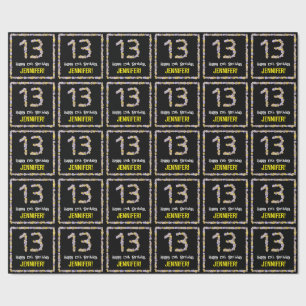 13th Birthday: Floral Flowers Number, Custom Name Wrapping Paper