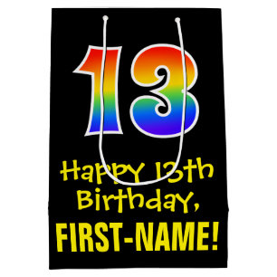 13th Birthday: Fun, Bold, Colorful, Rainbow "13" Medium Gift Bag