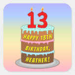 [ Thumbnail: 13th Birthday: Fun Cake and Candles + Custom Name Sticker ]