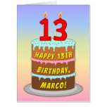 [ Thumbnail: 13th Birthday: Fun Cake & Candles, W/ Custom Name Card ]