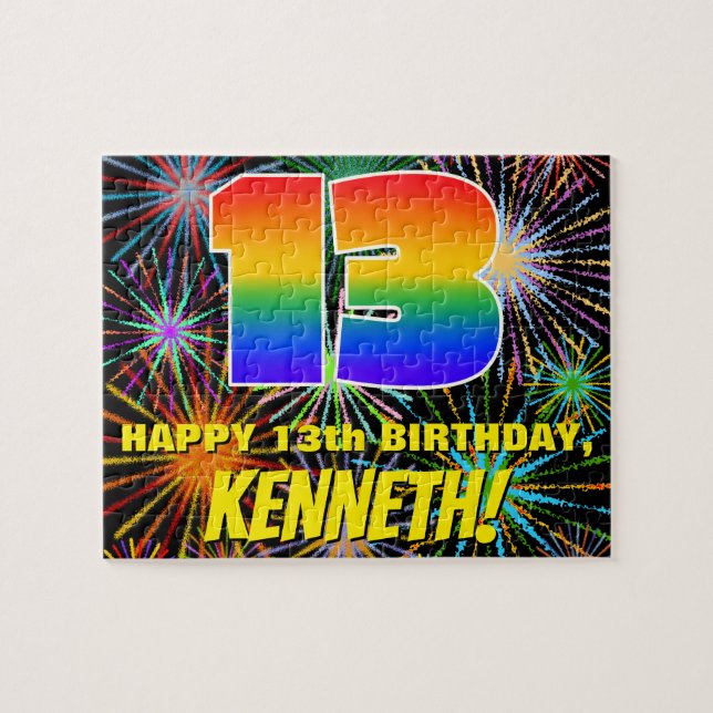 13th Birthday: Fun, Colorful Celebratory Fireworks Jigsaw Puzzle (Horizontal)