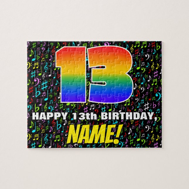 13th Birthday — Fun, Colorful Music Symbols & “13” Jigsaw Puzzle (Horizontal)