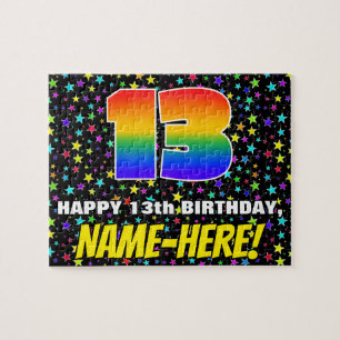 13th Birthday — Fun, Colorful Star Field Pattern Jigsaw Puzzle