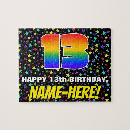 13th Birthday  Fun Colorful Star Field Pattern Jigsaw Puzzle