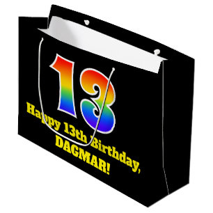 13th Birthday ~ Fun, Colorful, Vibrant, Rainbow 13 Large Gift Bag