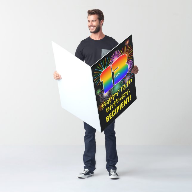 13th Birthday: Fun Fireworks Pattern & Rainbow 13 Card (In Situ)