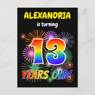 13th Birthday - Fun Fireworks, Rainbow Look "13" Postcard
