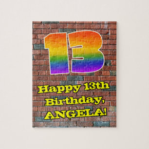 13th Birthday: Fun Graffiti-Inspired Rainbow 13 Jigsaw Puzzle