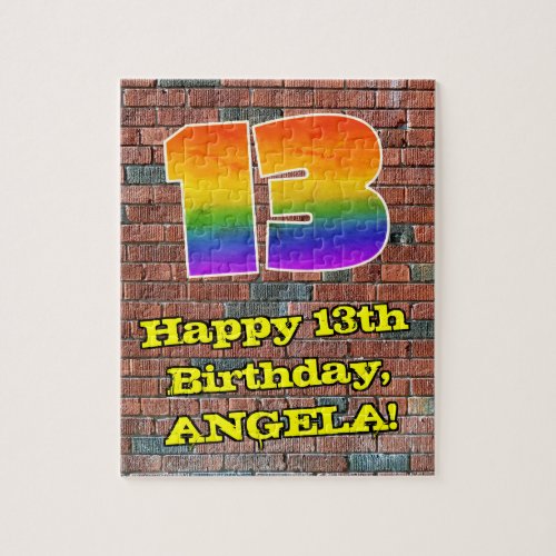 13th Birthday Fun Graffiti_Inspired Rainbow 13 Jigsaw Puzzle