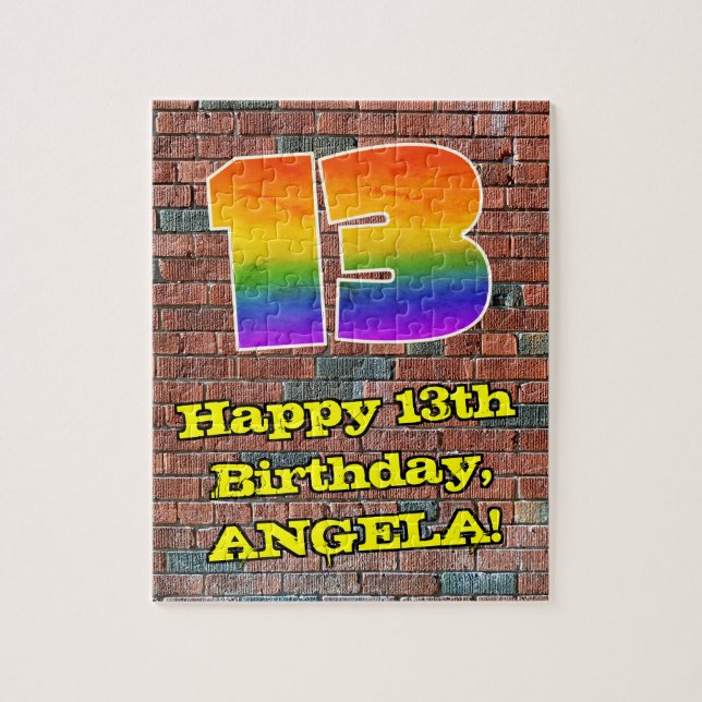 13th Birthday: Fun Graffiti-Inspired Rainbow 13 Jigsaw Puzzle (Vertical)
