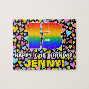 13th Birthday — Fun, Loving Heart Shapes + “13” Jigsaw Puzzle