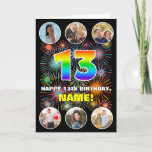 [ Thumbnail: 13th Birthday: Fun Rainbow #, Custom Name & Photos Card ]