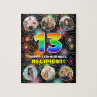 13th Birthday: Fun Rainbow #, Custom Name + Photos