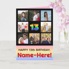 13th Birthday: Fun Rainbow #, Custom Photos + Name Card