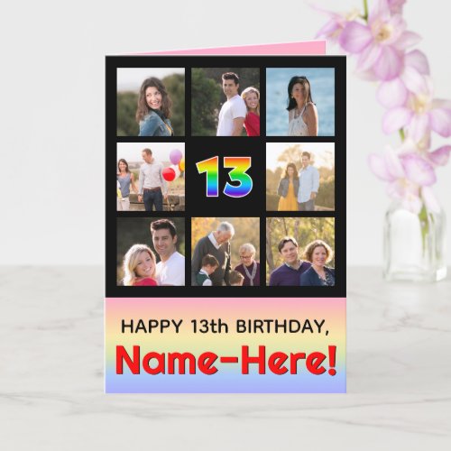 13th Birthday Fun Rainbow  Custom Photos  Name Card