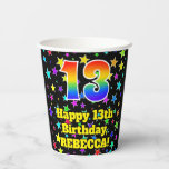 [ Thumbnail: 13th Birthday: Fun Stars Pattern and Rainbow 13 Paper Cups ]