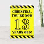 [ Thumbnail: 13th Birthday: Fun Stencil Style Text, Custom Name Card ]